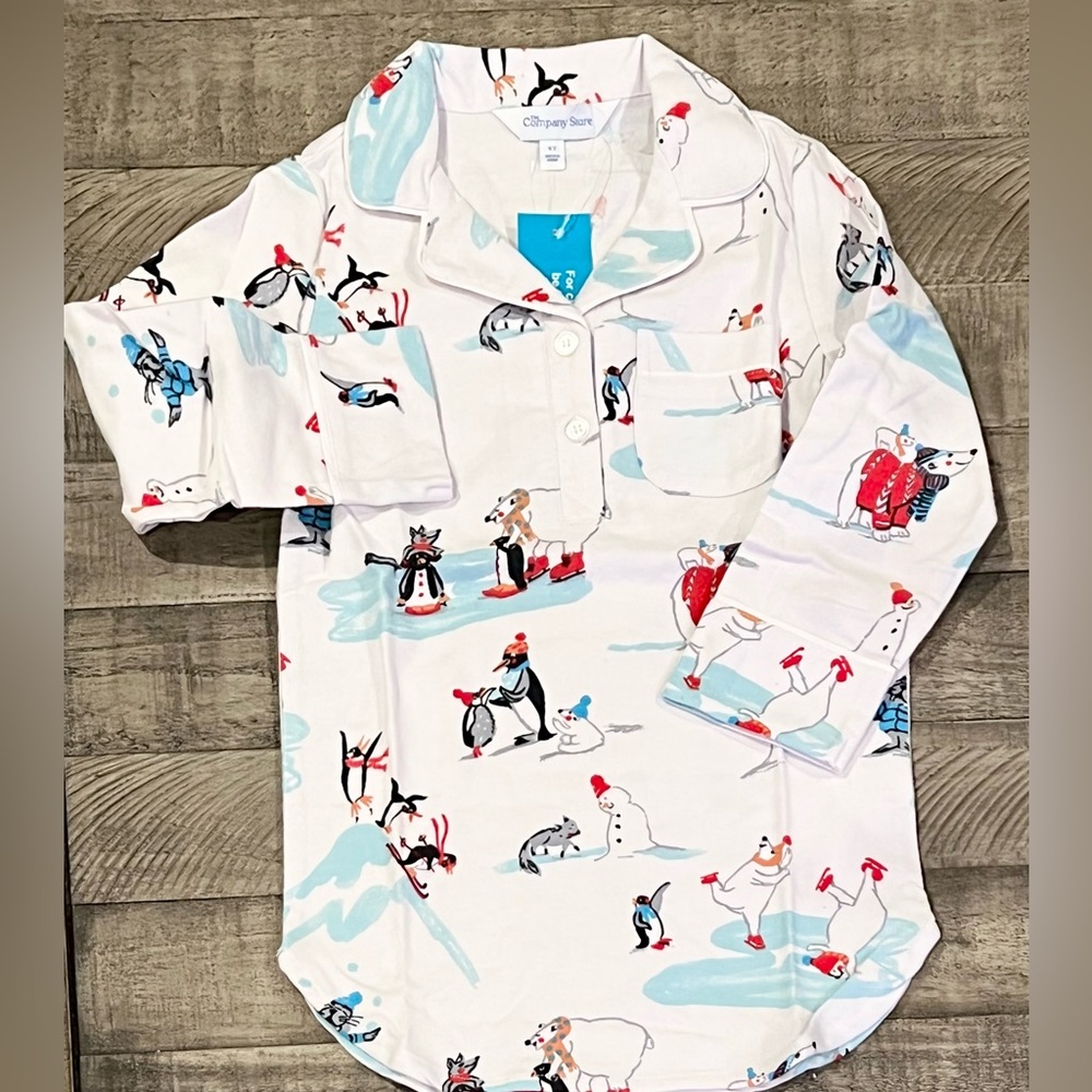 The Company Store White Snowy Fun Friends Flannel Nightshirt Gown
